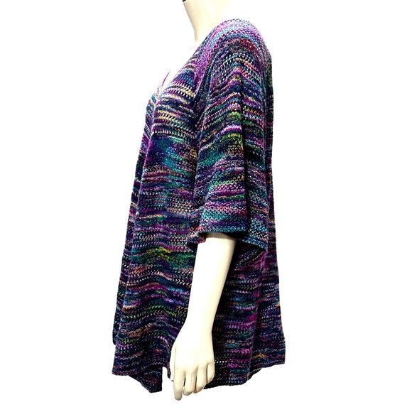 CCC Hand Knit Purple Multicolor Loose Fit Cardigan Sweater Short Sleeves Size LG - Picture 2 of 6